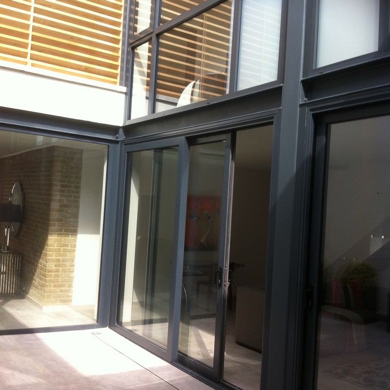 Anthracite aluminium sliding patio doors fitted in Greenwich