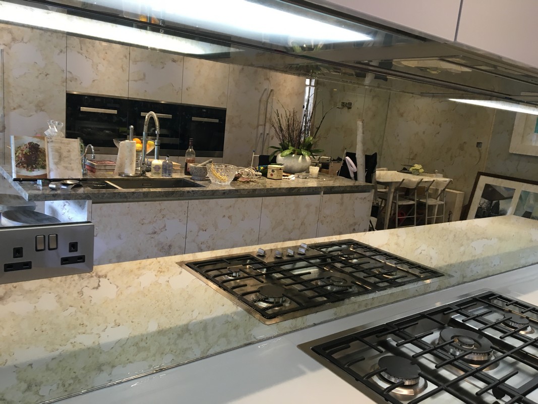 Mirror glass splashback in Greenwich luxury kitchen